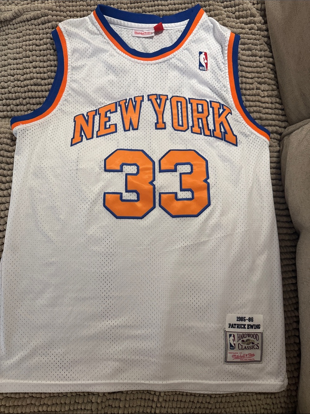 Mitchell & Ness New York White Orange & Blue #33 Hardwood Classics Jersey